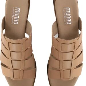 Munro Carrera Sandal Slides Slip On Size 7 W Wide in Tan Calf Leather MSRP $175